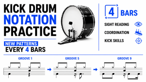 Kick Drum Notation Practice – New Patterns Every 4 Bars 🥁
