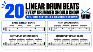 linear drumming, drum notation, drum beats, 8th notes, 16th notes, sextuplets, quintuplets, groove practice, rhythm reading, drum exercises, advanced drumming, subdivision practice, drum grooves, rhythm challenge, sight reading, sticking exercises, coordination exercises, drummer workout, drum lesson, rhythm training